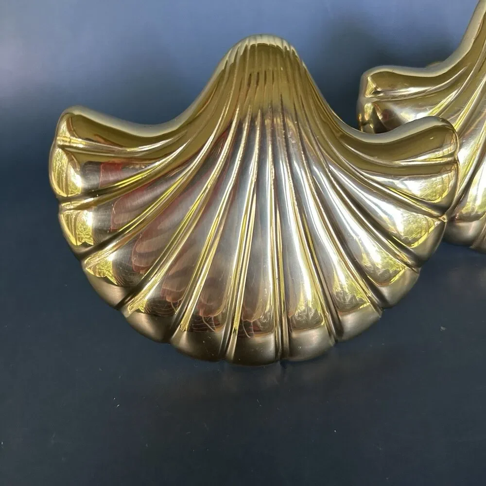 VTG Solid Brass Clam Shell Curtain Tiebacks Holdbacks Drapery Hardware Pair